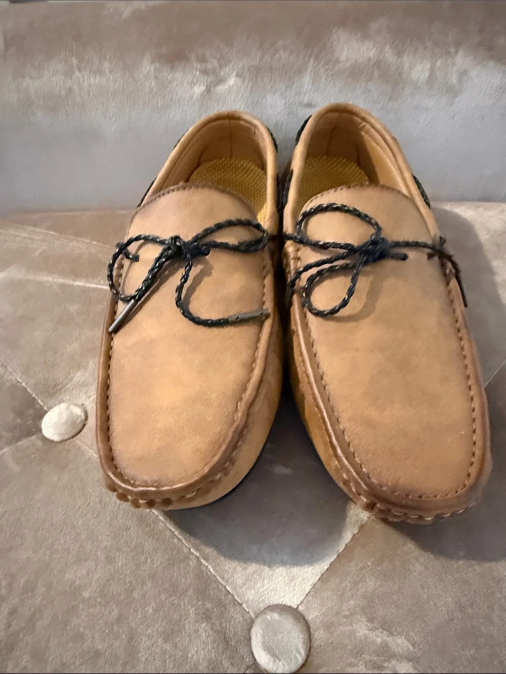 Men's Tan Suede Moccasin Driving Loafers with Lace